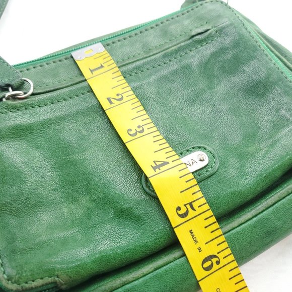 Perlina Womens Green Leather Inner Pockets Adjustable Strap Crossbody Bag - Picture 6 of 13